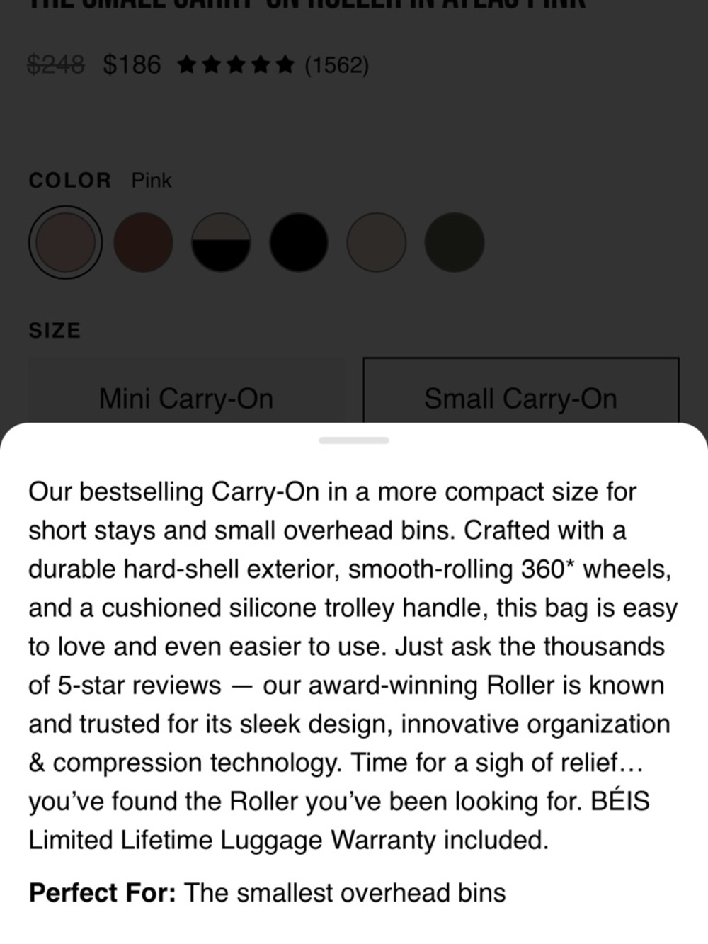 BEIS Small Carry-on roller in Atlas Pink - Picture 5 of 5